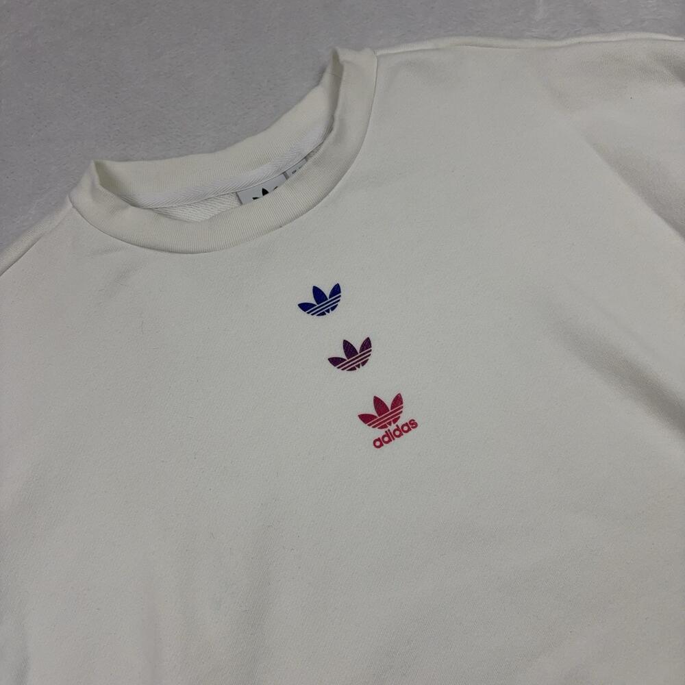 Adidas Sweatshirt Womens S White Crew Neck Pullover Originals Fleece Treefoil